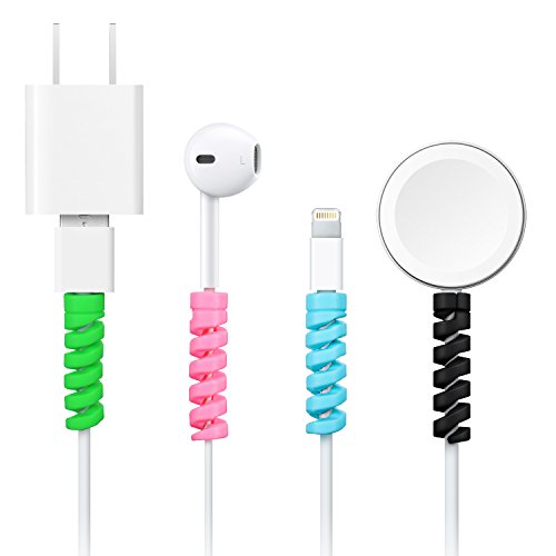 Jetec 24 Pcs Charger Cable Protector,Silicone Flexible Cable Saver,Spiral USB Mouse Wire Protector for Headphone Laptop Earphone Cell Phone Wrap Accessories (Black,Pink,Blue,Green) - color: Black, Pink, Blue, Green