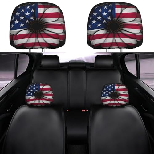 Dujiea 2 Pack American Flag Daisy Car Headrest Covers, Universal Soft Car Seat Head Rest Cover Protector, Vehicle Accessories Fabric Headrest Cover for Cars Vans Trucks - color: American Flag Daisy