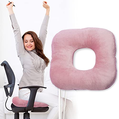 Stuffed Donut Pillow Seat Cushion | for Tailbone and Coccyx Pain, Hemorrhoids, Bed Sores, Pregnancy, Prostate, Surgery Recovery, Sitting Pressure Relief, for Home, Office and Car (Dusty Pink) - color: Dusty Pink