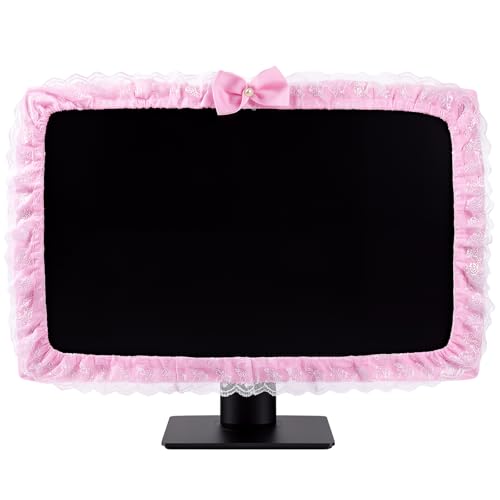 BowKnot Pink Monitor Cute Computer Monitor Cover Dust Cover Protector Lovely Computer Accessories PC Covers Elastic for 23''-26'' LCD TV PC Laptop Screen Decoration