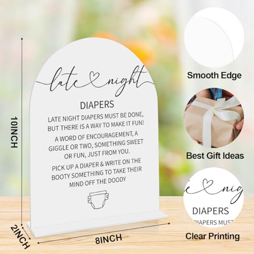Late Night Diapers Sign Funny Baby Shower Diaper Game Sign Shower Reception Event Party Table Desk Acrylic Decor 8x10 Inch - color: late night diaper