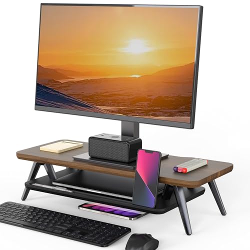 Fenge Monitor Stand, Monitor Stands Riser for Desk, 23.6 Inch Wood Desk Shelf with Storage Organizer and Cable Management for Office Desk Accessories - color: Walnut, size: 23.6 Inch