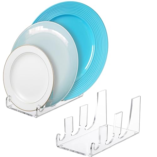 Domensi 2 Pcs Acrylic 3 Tier Plate Stands for Display Clear Dinnerware China Display Dish Stand Organizer Plate Racks for China Place Setting Holder for Plates Platters