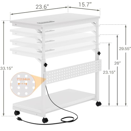 Besiost Computer Tower Stand with Power Strips, 4 Levels Manual Height Adjustable PC Tower Stand for Under Desk, Mobile Rolling CPU Holder, Computer Cart with Wheels, 24", Carbon Fiber White - color: Carbon Fiber White, size: 24"