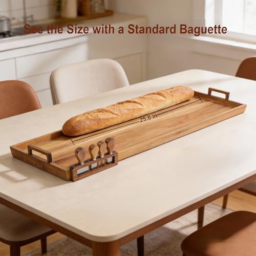 Large Charcuterie Board with Cheese Knife Set,36 x 12 Inch Acacia Wood Large Serving Tray with Handles,Long Wooden Serving Board with 30Pcs Wax Paper,3ft Extra Long Cheese Board - size: 36 Inches