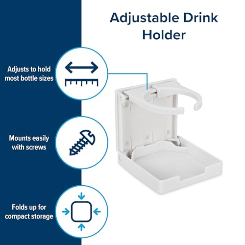 Camco Camper/RV Drink Holder - Features Adjustable Space-Saving Design & Holds Almost Any Size Mug, Cup, Bottle or Can - Extra Cup Holder for Cars, Trucks, RVs, Vans, Boats, and More - White (44040) - color: White