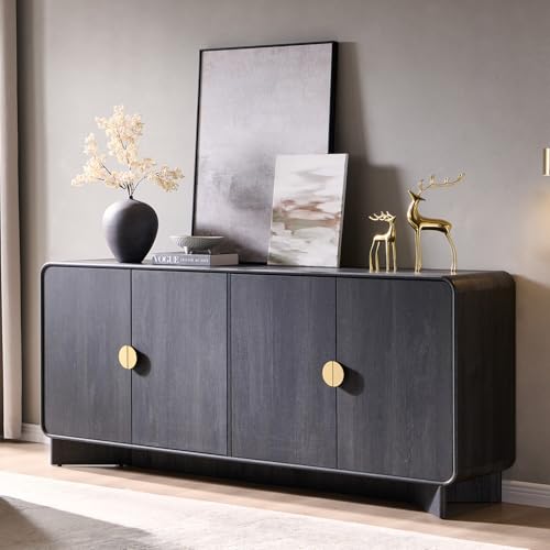 IFGET 70" Modern TV Stand for TVs Up to 80 inches, 30" Tall Entertainment Center with Storage and Adjustable Shelves, TV Console with Curved Profile Design, Media Console for Living Room, Dark Grey - color: Dark Grey, size: 70 "TV Stand