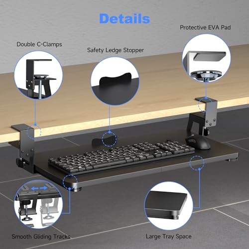 XINLEI Keyboard Tray Under Desk Large C-Clamp 25.6” (30” Including Clamps) x 11.8” Slide-Out Platform Computer Drawer Pull Out Keyboard & Mouse Tray Black DSF4 - style: DSF4