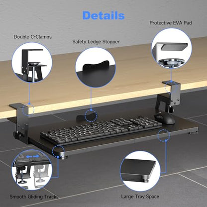 XINLEI Keyboard Tray Under Desk Large C-Clamp 25.6” (30” Including Clamps) x 11.8” Slide-Out Platform Computer Drawer Pull Out Keyboard & Mouse Tray Black DSF4 - style: DSF4