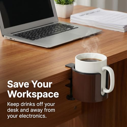 Luxury 2pcs Desk Cup Holder, Tool-Free Clamp On Desk Cup Holder, Fits 40oz Tumbler Holder & 0.2-2in Thick Desks, Anti-Spill for Office, Home, Gaming (2PCS Brown) - color: 2PCS BROWN