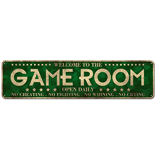 Game Room Décor Metal Aluminum Novelty Tin Sign | 4" x 16", Man Cave Signs - color: Game Room
