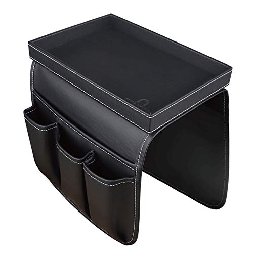 Couch Remote Caddy Control Holder Sofa Organizer with Detachable Wooden Snack Tray for Recliner Mattresses Chair Armrests with 4 Slots - 1 Large Pockets and 3 Small Pockets (Black) - color: Black