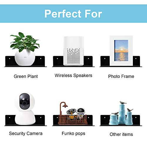 9 Inch Acrylic Floating Shelf No Drill Adhesive Wall Shelf Set of 4 for Funko Pop Storage, Floating Shelves Damage-Free Expand Wall Space for Living Room, Bathroom, Gaming Room, Office - Black - color: Black