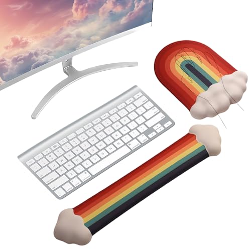 Gel Cloud Keyboard Wrist Rest Cute Rainbow Mouse Pad with Wrist Rest for Computer Keyboard and Mouse Pad Set PU Base Silicone Ergonomic White Cloud Wrist Pad Support for Gaming Desk Laptop Home Office - color: 2pcs Rainbow Cloud