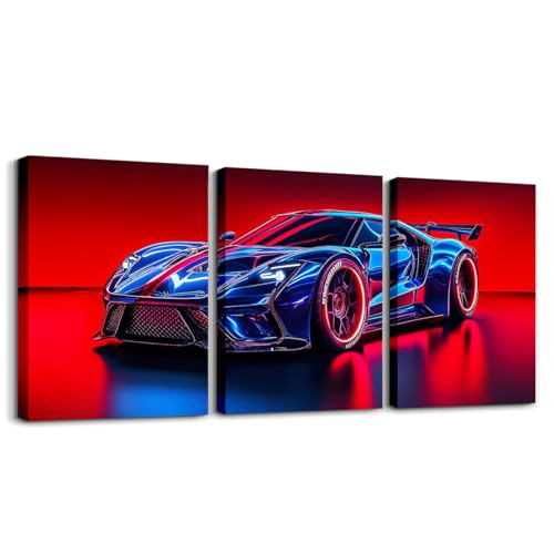 Erosebridal Boys Race Car Canvas Wall Art Set of 3 Kids Racing Car Wall Art for Teen Boys 3D Red Blue Sports Cars Decor,Cars Racing Games Poster Prints,Carro Para Niños Decoración,12x16 - color: Black Green