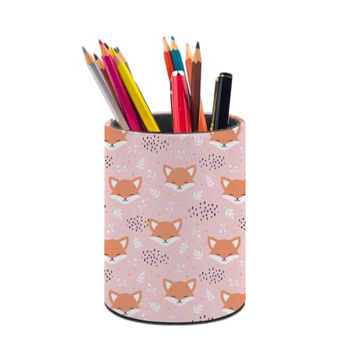 Cute Fox Pen Holder Pencil Cup for Desk Organizer | Cute Makeup Brush Holder PU Multifunctional Office Suppliesfor Decor Home Classroom School - color: Fox