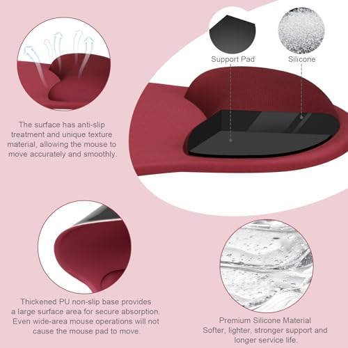 MOSISO Wrist Rest Support for Mouse Pad&Keyboard Set, Circle Curved Ergonomic Mousepad&Coaster Non-Slip Base Home/Office Pain Relief&Easy Typing Pad with Soft Cloth&Silicone Lining, Wine Red - color: Wine Red