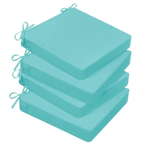 Basic Beyond Outdoor Chair Cushions for Patio Furniture, Waterproof Outdoor Seat Cushions Set of 4 19 x 19, Patio Chair Cushions Set of 4 with Ties and Handle, Teal - color: Teal, size: 19x19x3