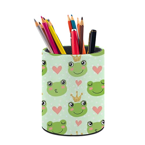 Cute Frogs Pen Holder Pencil Cup for Desk Organizer | Cute Makeup Brush Holder PU Multifunctional Office Suppliesfor Decor Home Classroom School - color: Frogs