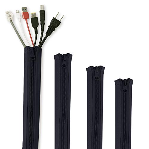 StangH Cable Management Sleeves for Wires - Cord Management System Wrap Cover Organizer with Zipper, 19" Wire Hider Protector for TV/PC Computer/Office/Home Entertainment, Black, 4Pcs - color: Black, size: 19"L x 3.5"W-4PACKS
