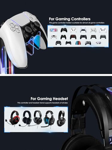 OAPRIRE Headset and Controller Stand with Lights, 2 Tier Acrylic Game Controller Holder, Controller and Headset Stand for Desktop,Universal Design Compatible with PS5/PS4/XBOX/SWITCH (Clear) - color: Clear, size: 2 Tier-Lights