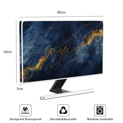 Waterproof Television Cover 32 Inch Anti-Static Dustproof Weatherproof Protective Full Body Cover for TV Screen Sleeve Compatible with Television LED LCD OLED TVs，Blue Marble - color: Blue and yellow, size: 32 Inch