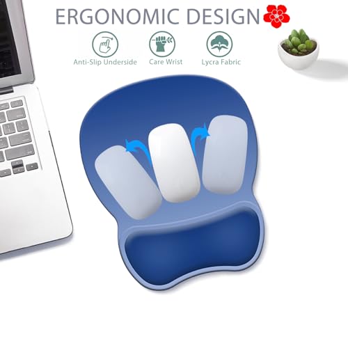 Ergonomic Mouse Pad with Wrist Rest, Comfortable Gel Concave Mouse Pad with Non-Slip Base, Pain Relief Mouse Pads with Smooth Wrist Support for Office & Home (Gradient Blue) - color: Gradient Blue