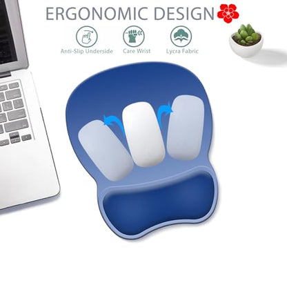 Ergonomic Mouse Pad with Wrist Rest, Comfortable Gel Concave Mouse Pad with Non-Slip Base, Pain Relief Mouse Pads with Smooth Wrist Support for Office & Home (Gradient Blue) - color: Gradient Blue