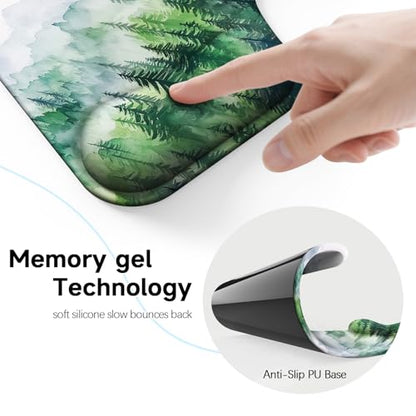 Ergonomic Mouse Pad with Gel Wrist Rest (1"& 1.2" Dual Height) - Mouse Pads Compact Mousepad Desk Mat Office, Gaming & Carpal Tunnel Relief | Non-Slip Rubber Base Misty Forest - color: Misty Forest