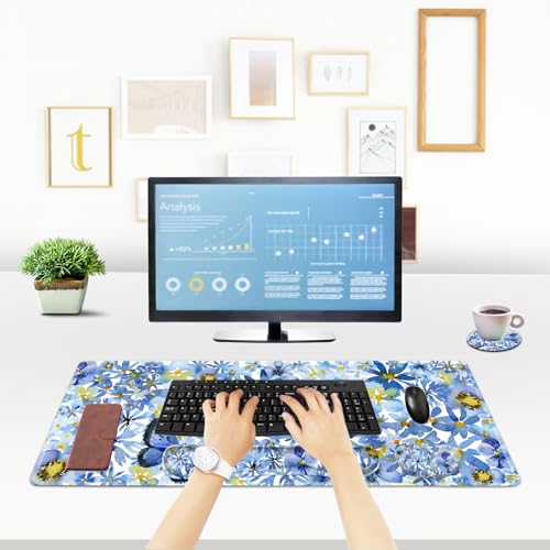ToLuLu Desk Mat, Gaming Mouse Pad Wrist Support 4 in1 Set, XXL Large Mouse Pad + Keyboard Wrist Rest + Memory Foam Cushion Mouse Wrist Rest for Pain Relieve + Coaster Computer, Butterfly Loves Flower - color: Butterfly Loves Flower