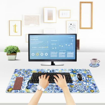 ToLuLu Desk Mat, Gaming Mouse Pad Wrist Support 4 in1 Set, XXL Large Mouse Pad + Keyboard Wrist Rest + Memory Foam Cushion Mouse Wrist Rest for Pain Relieve + Coaster Computer, Butterfly Loves Flower - color: Butterfly Loves Flower