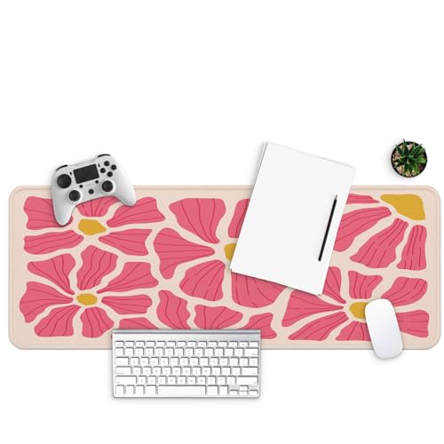 MAY FLOWER Gaming Mouse pad, Large Laptop Mousepad, Full Keyboard Mat, Long Computer Mouse Mat for Home and Office, Anti-Slip Rubber Base, 31.5 x 11.8 Inches (Pink Flower) - color: Pink Flower