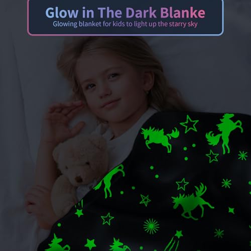 Unicorn Blanket for Girls, Glow in The Dark Blankets for Kids, Personalized Blankets for Baby/Toddler, Unicorns Gifts for Girls Age 1-12, Soft Fleece Blanket 30"x 40" - color: Unicorn 2, size: 30"x 40"