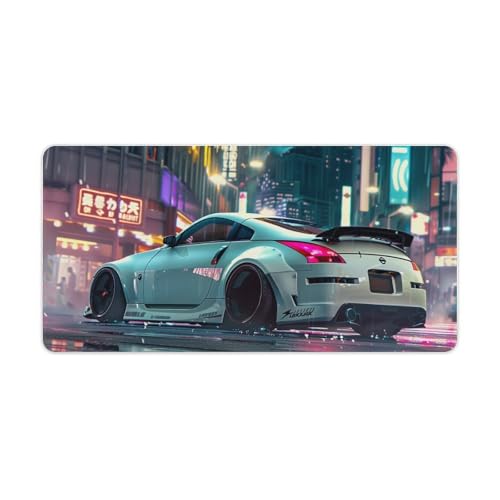 Gaming Mouse Pad, JDM R35 Car Mouse Pad, White City Neon Desk Mat, Extended 23.6" x 11.8" for Office Home, Non-Slip Rubber Keyboard Mat Decor, Computer Accessories Office Organizers Supplies - color: White Street Cars, size: 23.6" x 11.8"