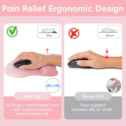 Mouse Pad with Wrist Rest Ergonomic Mouse Pad with Comfortable M-Shape Pain Relief Wrist Support Non-Slip PU Base Mousepad for Laptop, Office & Home (Peach Pink) - color: Peach Pink