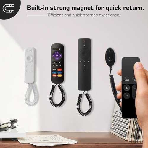 2-Pack Magnetic Remote Control Holders with Spring Ropes - Safely Secure Remotes & Small Items, Wall-Mount with Adhesive, Anti-Loss, Rapid Adsorption, Extendable Spring (Black 43 inch, 2 Pack) - color: Black 43 inch, 2 pack