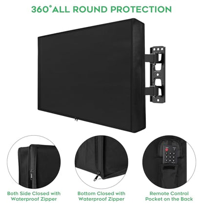 Outdoor Waterproof and Weatherproof TV Cover 60-65 Inch with Zipper, 65 Inch Outdoor Flat Panel TV Cover, Black Thick Fabric All Around Protector - size: 60-65 inches