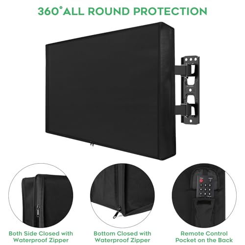 Outdoor Waterproof and Weatherproof TV Cover 70-75 Inch with Zipper, 75 Inch Outdoor Flat Panel TV Cover, Black Thick Fabric All Around Protector - size: 70-75 inches