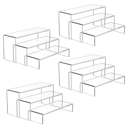 Goabroa 12 Pcs Clear Display Shelf, 3 Tiers 4mm Thick Transparent Display Stand Ideal for Collectibles Stand, Party Cake Dessert Holder, Floating Visual Lego Display Riser - color: Clear, size: Regular 4 Sets (12PCS) Rectangle