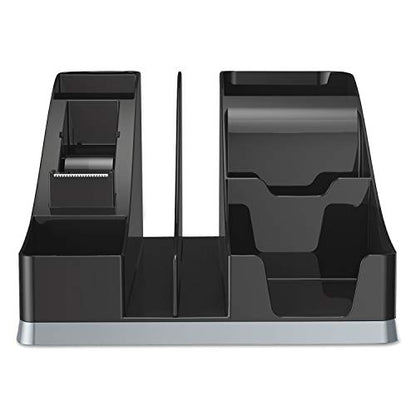 deflecto Silhouettes All-In-One Caddy, 6 Compartments, Plastic, 8.13 x 9.13 x 5.19, Black/Silver