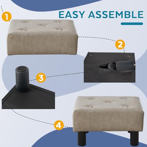 Small Foot Stool Ottoman, Faux Leather Footstool Ottoman Foot Rest for Couch, Rectangle Footstools and Ottomans Small for Living Room, Entryway and Bedroom (Gray) - color: Grey