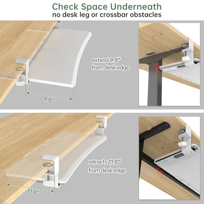 UPGRAVITY Extra Large Keyboard Tray Under Desk - Slide Out with Sturdy C-Clip Mount System, 31.5" (35.8" Including Clamps) x 11.8" Put-Out Keyboard Tray Computer Drawer for Ergonomic Typing, White - color: White