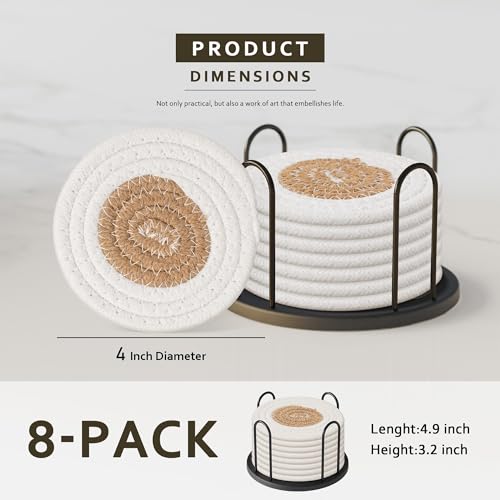 Lazebox Coasters Set of 8 for Drinks, 4 Inch Large Coasters for Coffee Table, Tabletop Protection for Hot & Cold Drinks, Versatile Coasters for Home Decor, Non-Slip & Easy to Clean, White with Coffee - color: White With Coffee
