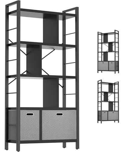 Armocity Bookshelf with Drawers - 5 Tier Tall Bookcase Geometric Modern Book Shelf Display Standing Bookshelves with Storage for Living Room, Bedroom Home Office, Black - color: Black
