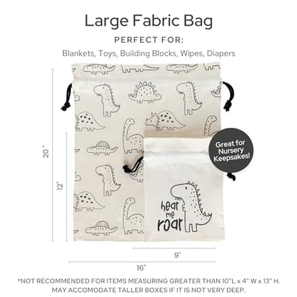 Gather & Knot Drawstring Gift Bags | Premium Canvas | 20" Large 12" Small | Reusable Fabric Wrap for Baby Shower or Boy Birthday | Dinosaur - color: Dinosaur