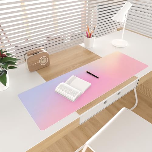 Colorful Star Large Mouse Pad Pink, Girly Desk Mat Aesthetic PU Leather Laptop Mat, 31.5" x 11.8" - color: Dreamy Pink Gradient, size: 31.5" x 11.8"