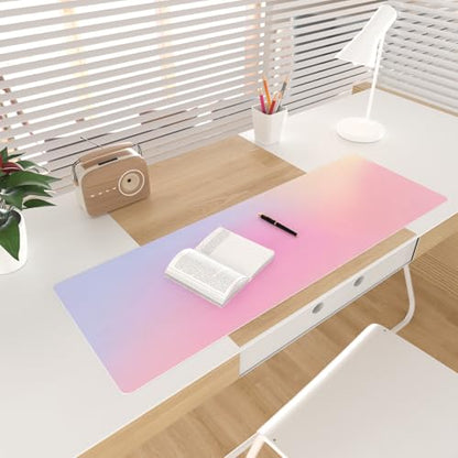 Colorful Star Large Mouse Pad Pink, Girly Desk Mat Aesthetic PU Leather Laptop Mat, 31.5" x 11.8" - color: Dreamy Pink Gradient, size: 31.5" x 11.8"