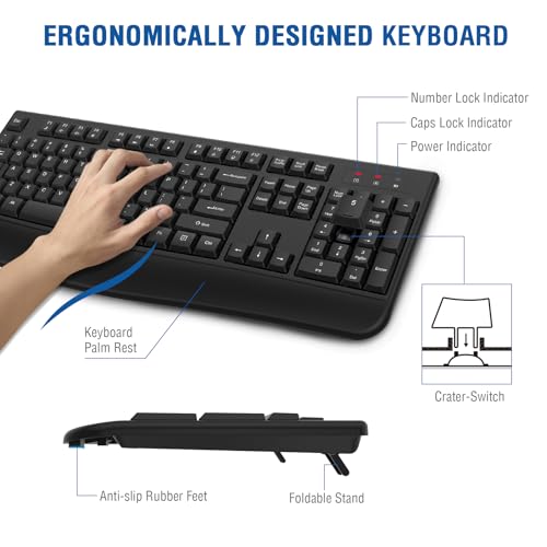 Wireless Keyboard and Mouse Combo, EDJO 2.4G Full-Sized Ergonomic Computer Keyboard with Wrist Rest and 3 Level DPI Adjustable Wireless Mouse for Windows, Mac OS Desktop/Laptop/PC(2 Pack) - color: 2 Pack
