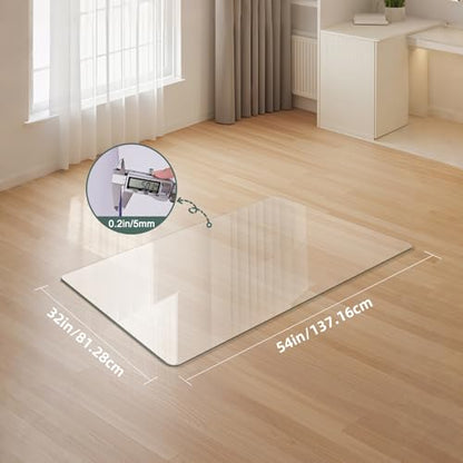 Glass Chair Mat Heavy 54" x 32" -1/5" Thick Premium Tempered Glass Duty Hard Glass Chair Mats -for Office Chair on Carpet or Hard Floor with 4 Anti-Slip Pads - size: 54" x 32"