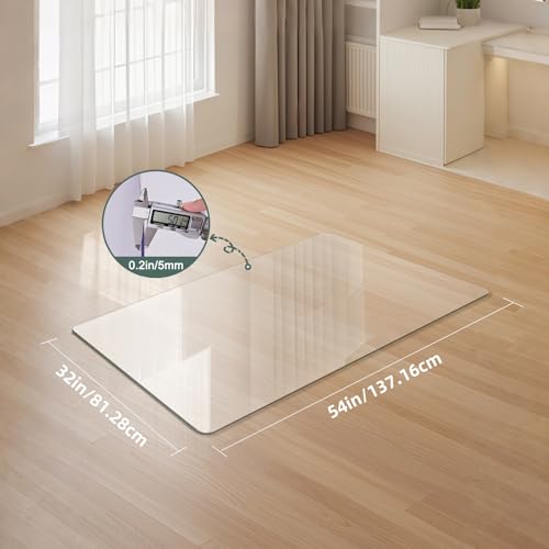 Glass Chair Mat Heavy 54" x 32" -1/5" Thick Premium Tempered Glass Duty Hard Glass Chair Mats -for Office Chair on Carpet or Hard Floor with 4 Anti-Slip Pads - size: 54" x 32"